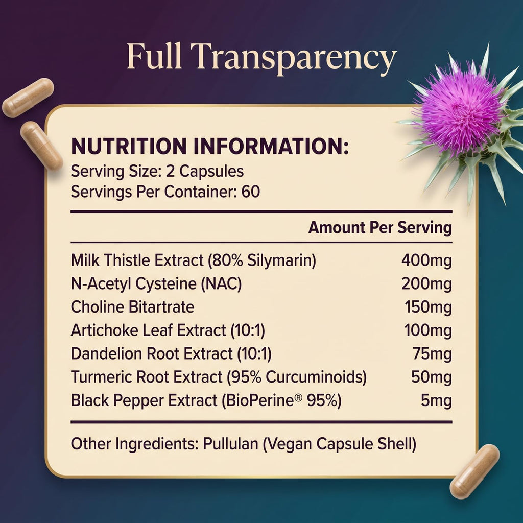 Milk Thistle Supplement - 120 Vegan Capsules, Advanced Liver Support Complex with NAC, Artichoke, Dandelion, Choline, Turmeric & BioPerine, Liver Detox, Cleanse, Bloating Relief & Digestion