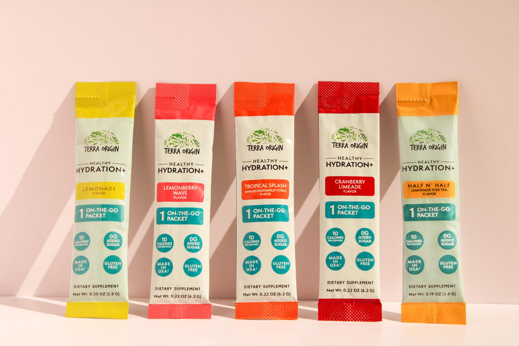 TERRA ORIGIN Healthy Hydration+ Electrolyte Powder Packets | Sugar Free, Gluten Free Drink Mix | Lemonade | 30 Servings (1-Pack)