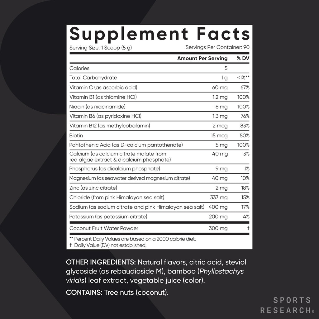 Sports Research® Hydrate Electrolytes Powder Packets - Sugar-Free & Naturally Flavored with Vitamins, Minerals, and Coconut Water - Supports Hydration - 16 Packets - Variety Pack | Sugar-Free