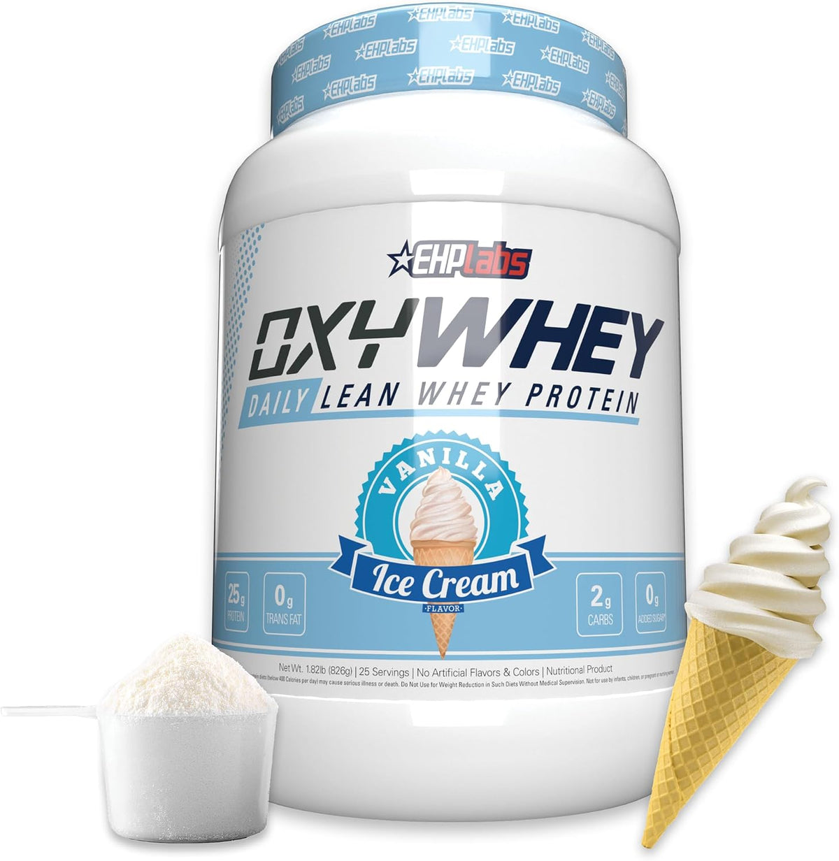 EHP Labs OxyWhey Whey Protein Isolate – 25g High Protein, Low Carb, Sugar Free Meal Replacement – Lean Whey Powder for Muscle Recovery – Non-GMO, Gluten Free – 25 Serves – Vanilla Ice Cream