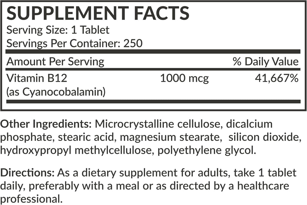 Futurebiotics Vitamin B12 1000mcg Vegetarian Friendly Non-GMO, 250 Tablets