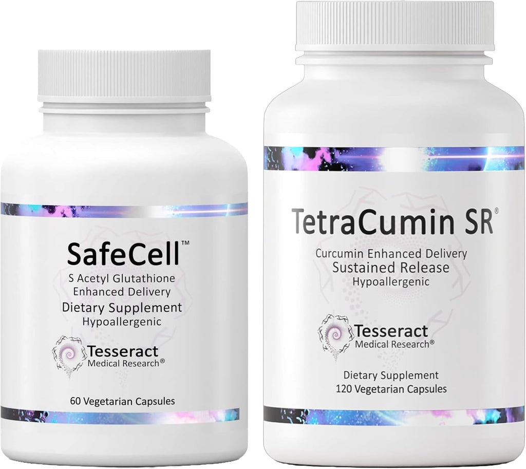 SafeCell S-Acetyl Glutathione Supplement for Neuro Health Support & TetraCumin SR Joint Support Supplement, Sustained Release Turmeric Curcumin Metabolite