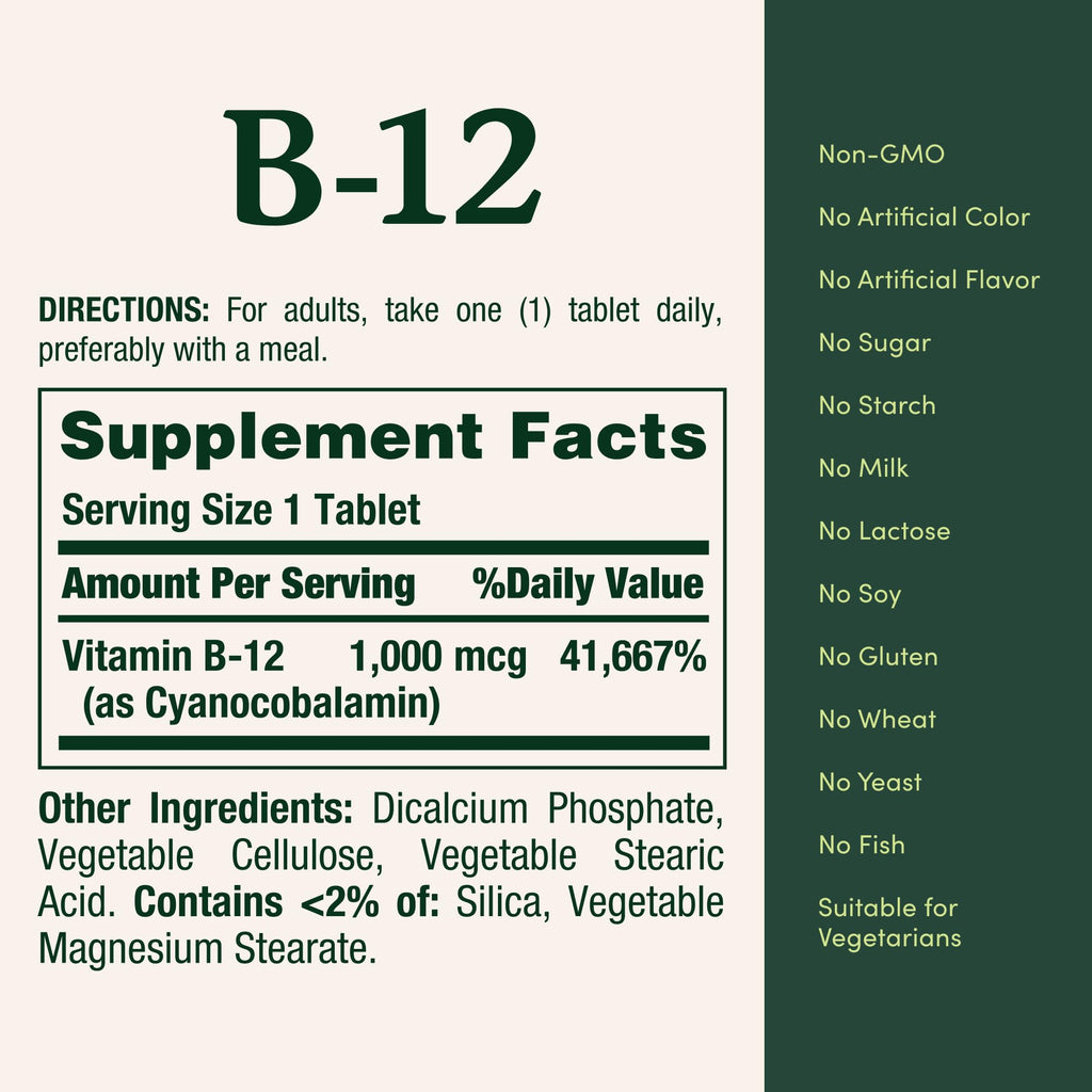 Nature's Bounty Vitamin B12 1000 mcg Supplements, Supports Energy Metabolism, 200 Ct