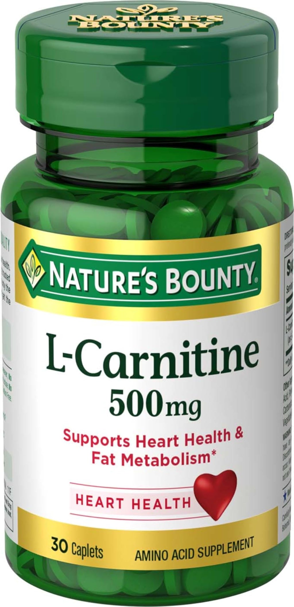 Nature's Bounty L-Carnitine, Supports Heart Health & Fat Metabolism, Amino Acid Supplement, 500 mg, 30 Tablets