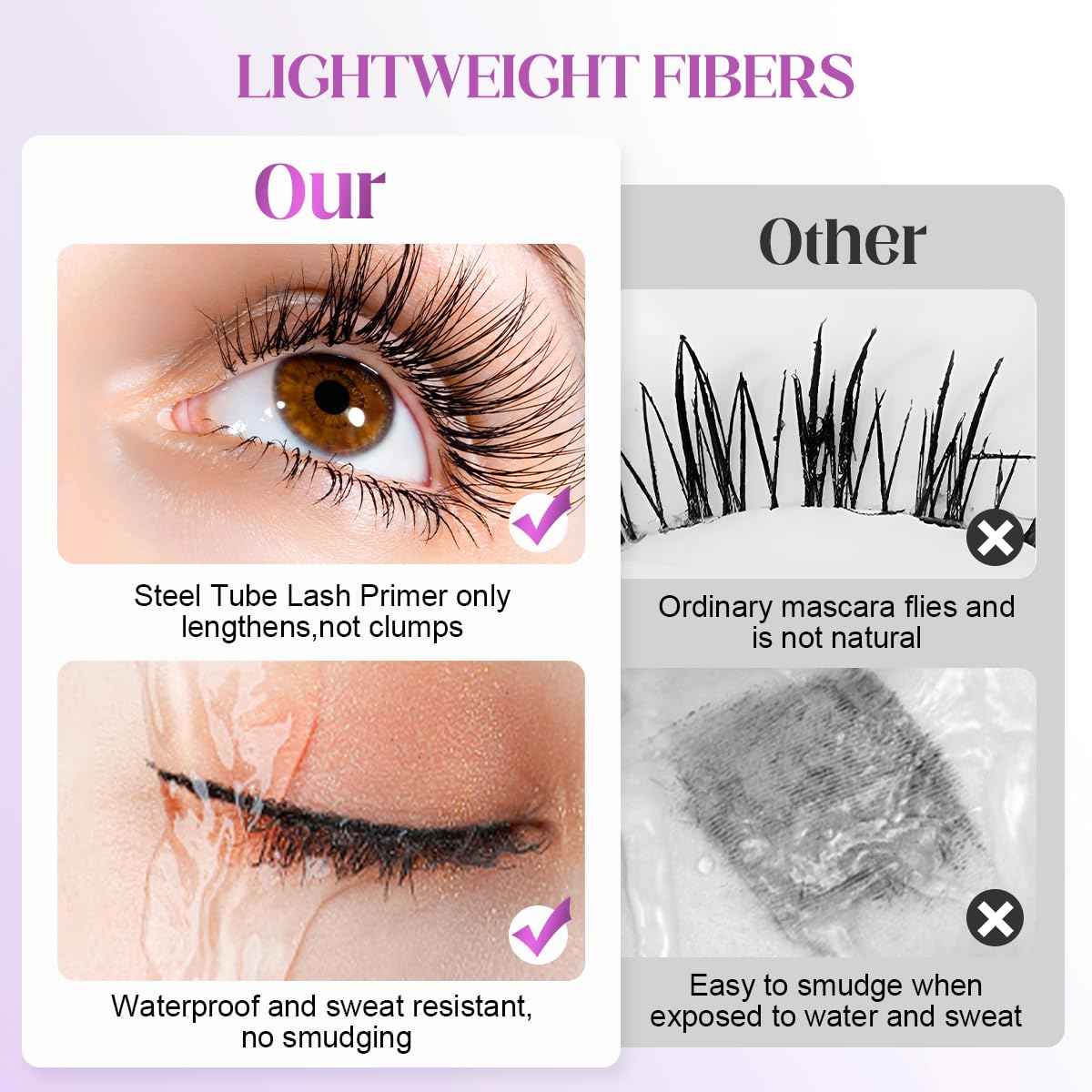 Washable Black Metal Wand Mascara, Waterproof Fiber Iron Mascara Tubing for for Volume & Length, 5D Curling Eyelash Quick-Dry, Long-lasting, Smudge Proof & No Flaking (Black)