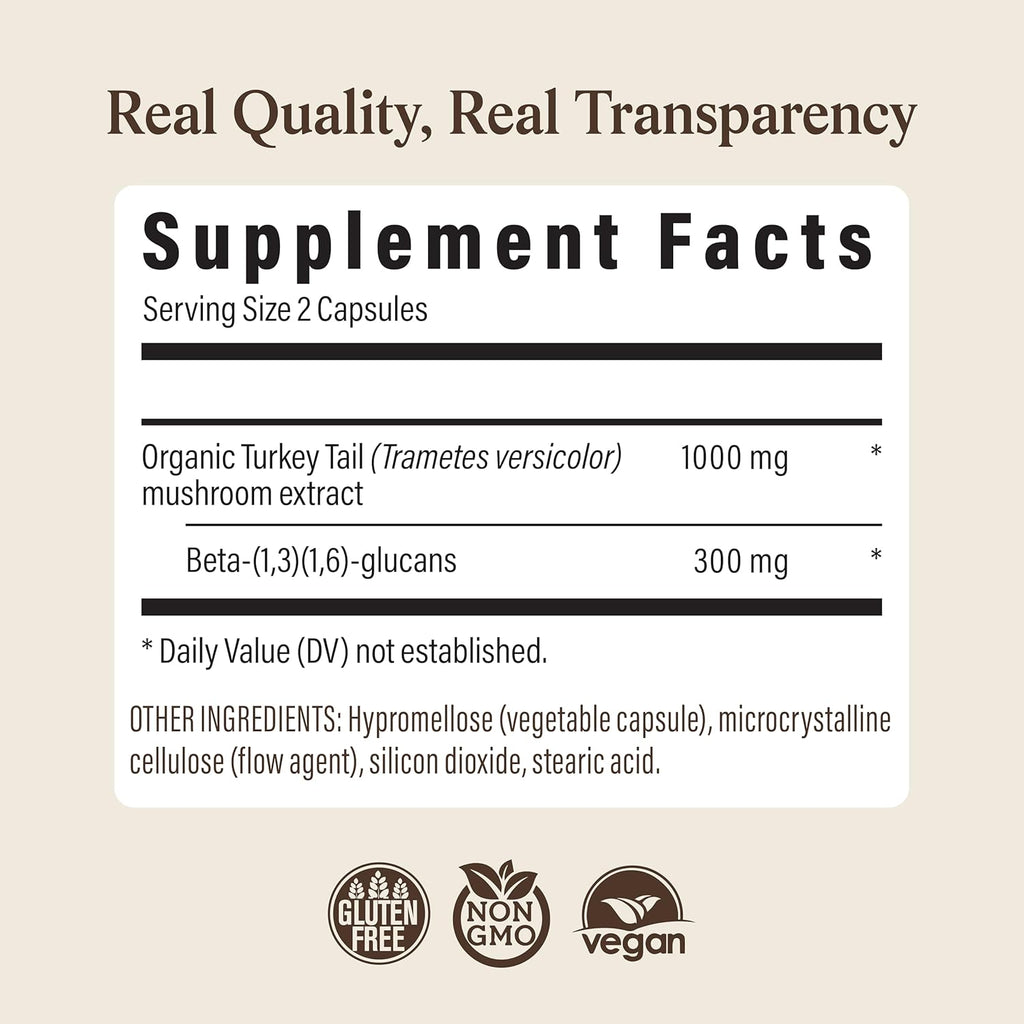 Real Mushrooms Turkey Tail Capsules – Organic Mushroom Extract for Daily Wellness, Gut Harmony, Energy Support – Vegan, Non-GMO, No Fillers – Turkey Tail Extract 200 Count Mushroom Supplement