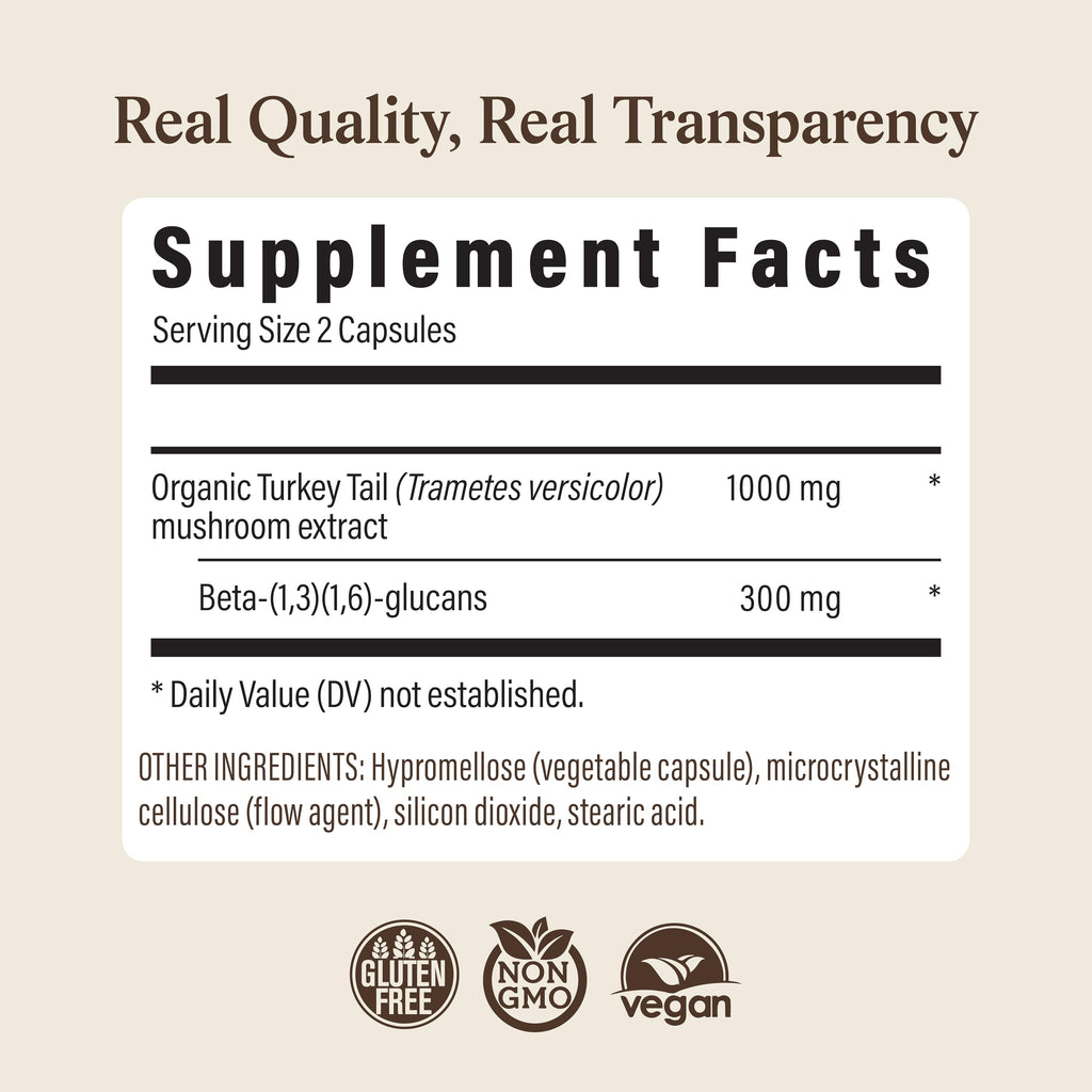 Real Mushrooms Turkey Tail Capsules – Organic Mushroom Extract for Wellness & Daily Rhythm – Vegan, Non-GMO, No Fillers Turkey Tail Extract – 90 Count Mushroom Supplement