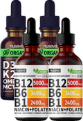 NUSAVA Vitamin B12 Liquid Drops and Unflavored D3 K2 Bundle — Daily Wellness Liquid Vitamins for Energy & Immune Support — Non-GMO, Gluten-Free, 2pk Each