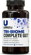 UMZU Tri-Biome Complete Probiotic Capsules, 30 Day Supply | 3-in-1 Probiotic, Prebiotic and Postbiotic Blend, Akkermansia and CoreBiome, Gut Balance, Digestive Health, Adults