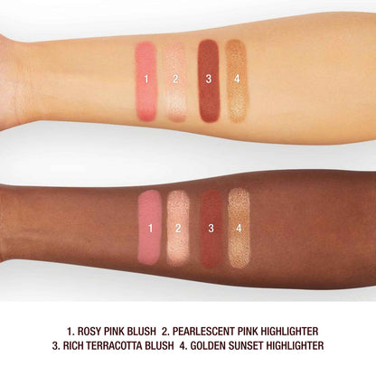 Charlotte Tilbury Mini Hollywood Blush & Glow Glide Palette, Powder Blush & Highlighter Compact, Face Makeup Duo, Travel Size Makeup Palette - Rich Terracotta Blush/Golden Sunset Highlighter