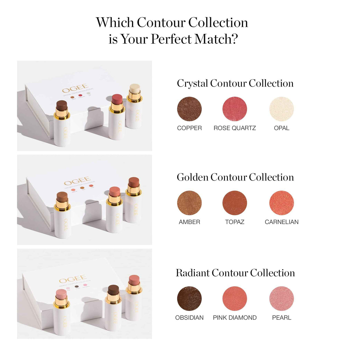 Ogee Face Stick Trio - Golden Contour Stick Makeup Collection - Certified Organic Bronzer, Blush Stick, and Highlighter Stick for a Flawless Look