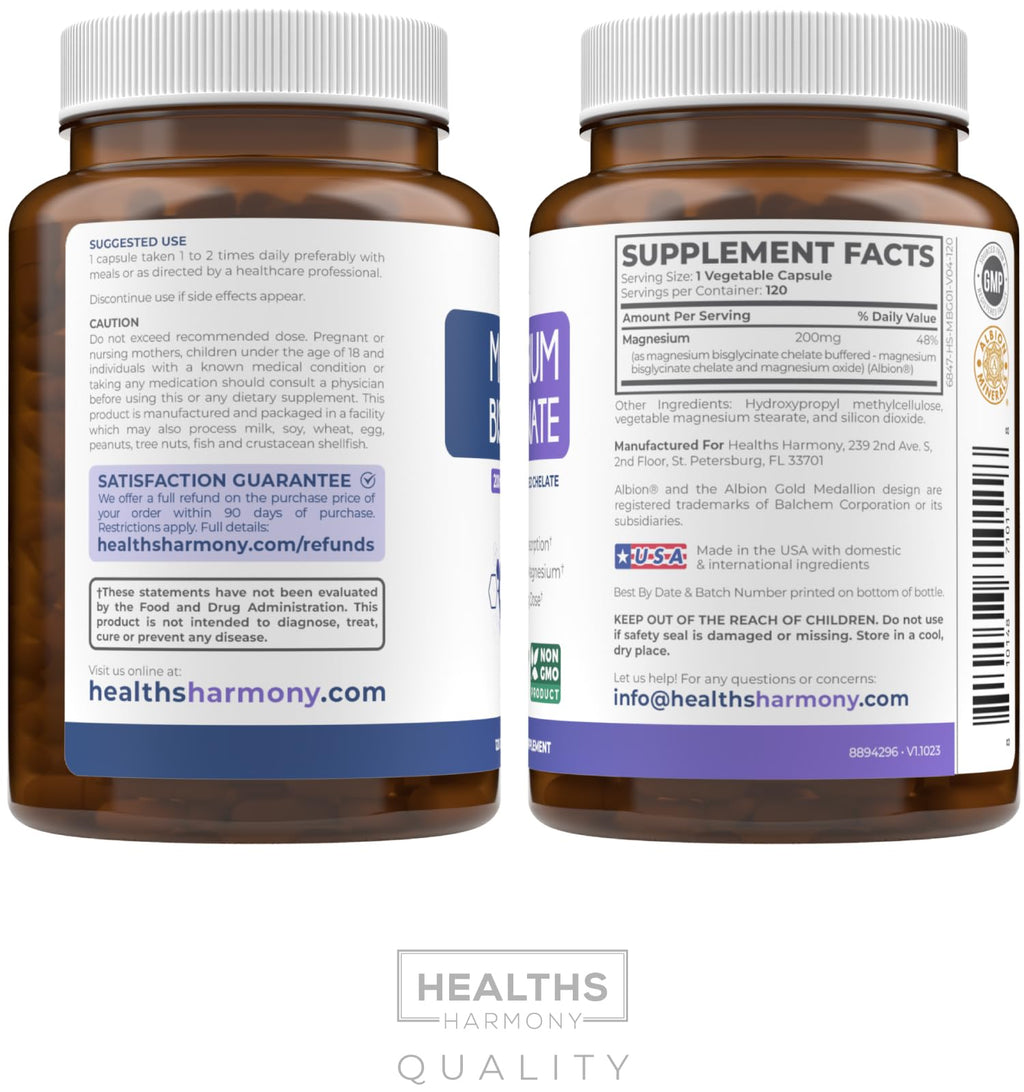 High Absorption Magnesium Bisglycinate Capsules - Clinically Validated Buffered and Chelated Magnesium Supplement - 1 Daily Vegan Capsule with Lab Verified Gentle 200mg Serving (4 Month Supply)