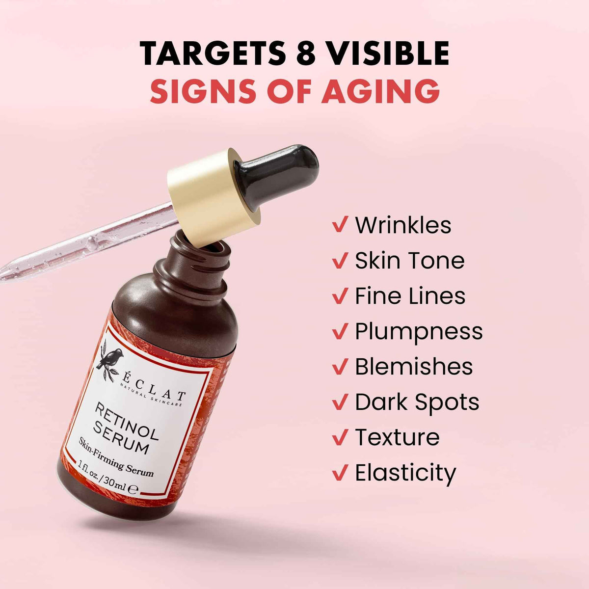 Eclat Skincare Renewing Retinol Serum for Face - Anti Aging Serum with Hyaluronic Acid & Aloe Vera – Hydrates and Improves the Signs of Aging