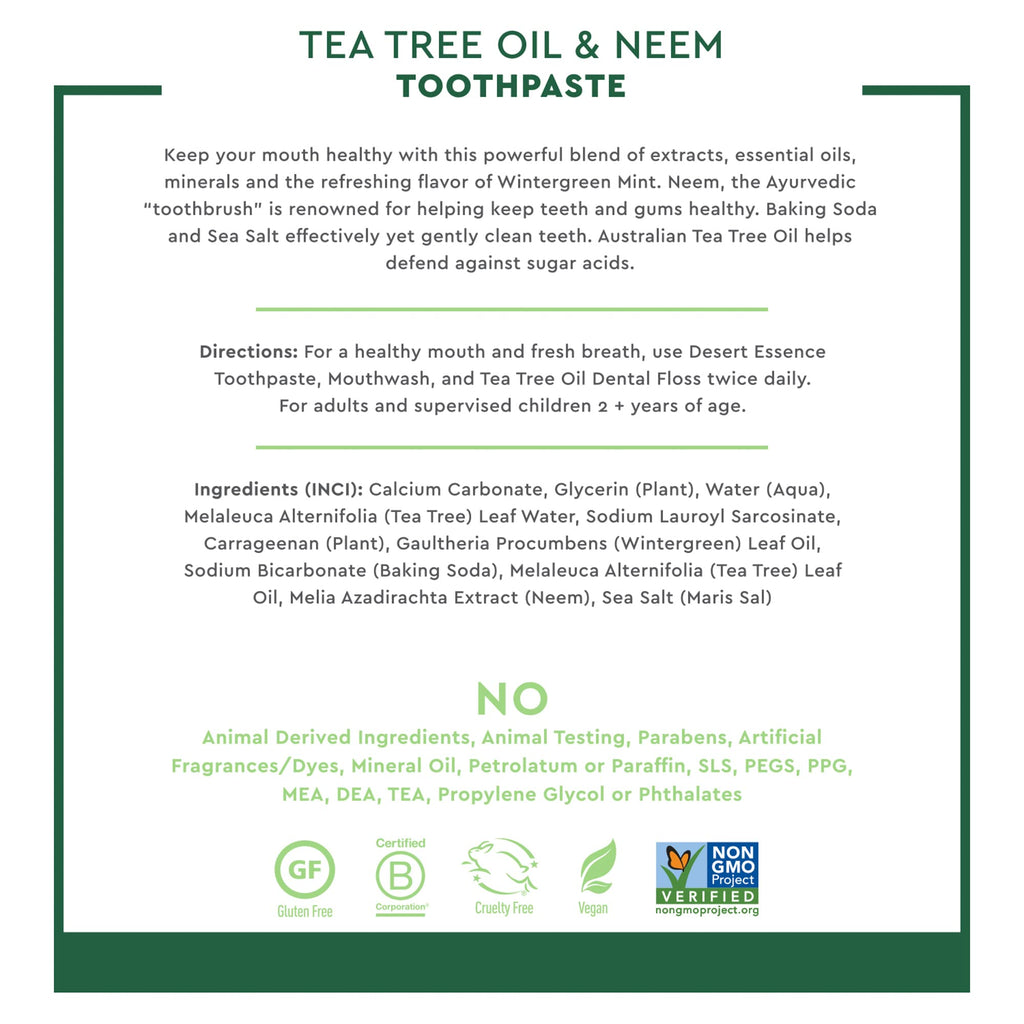 Desert Essence Tea Tree Oil Mint Toothpaste, Fluoride Free, 6.25 oz