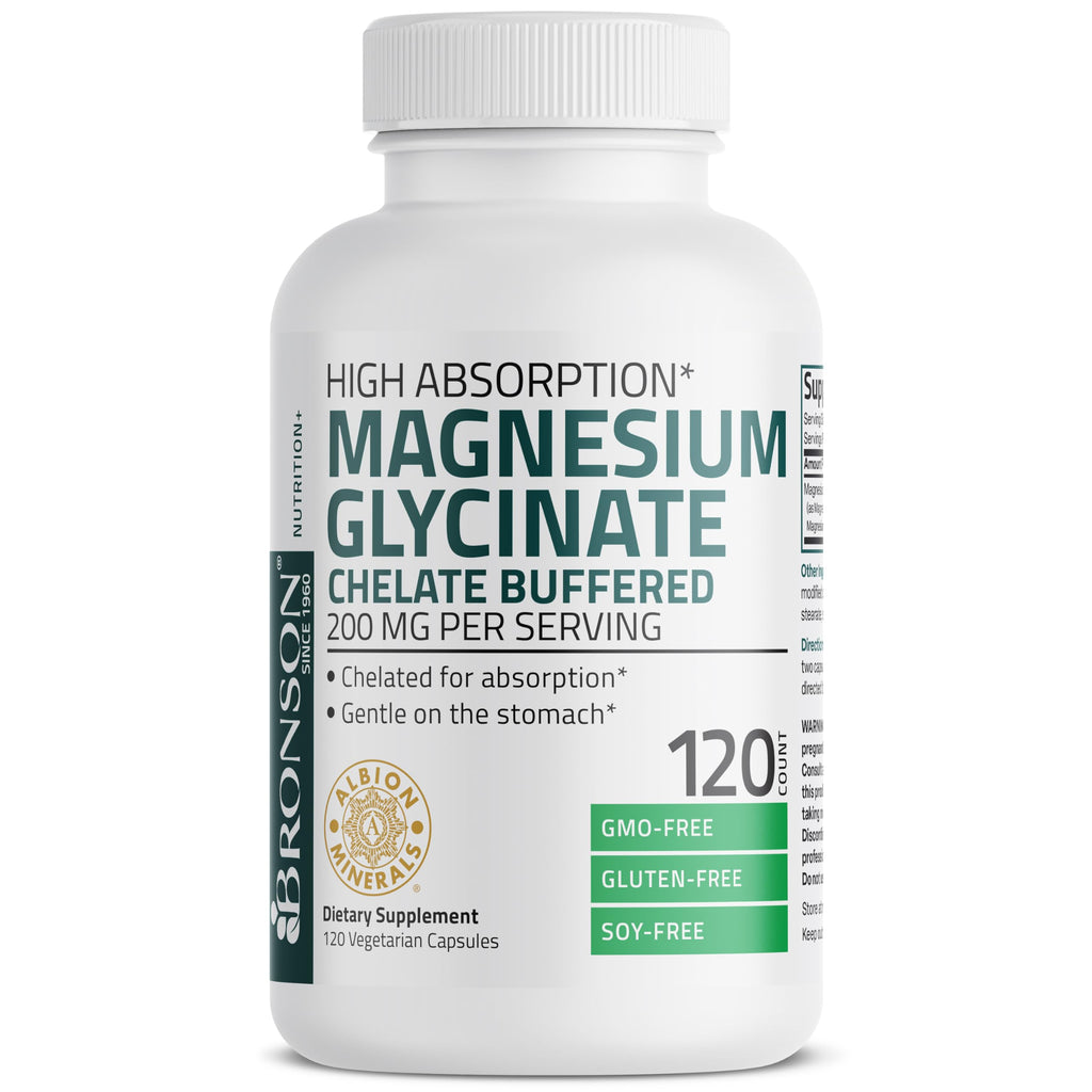 Bronson Magnesium Glycinate 200 MG Chelated High Absorption, 60 Capsules | Stress Relief, Sleep, Heart Health, Nerves, Muscles, and Metabolism Support, Vegetarian, Non-GMO, Gluten Free, Soy Free