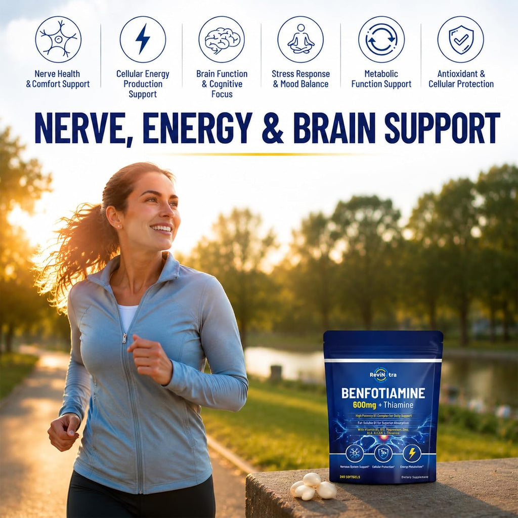 Vitamin B1 Benfotiamine 600mg Softgels, Thiamine HCl Supplements with Magnesium, Zinc, L-Theanine, ALA, Acetyl-L-Carnitine for Energy & Nervous System Support, Non-GMO, 240 Softgels Capsules