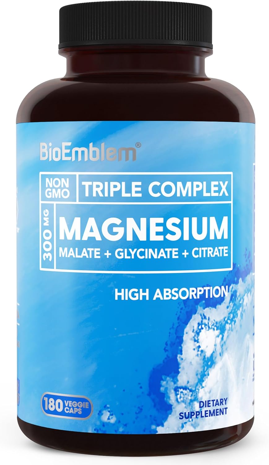 BioEmblem Triple Magnesium Complex 180 Capsules with Vitamin D3 K2 90 Capsules