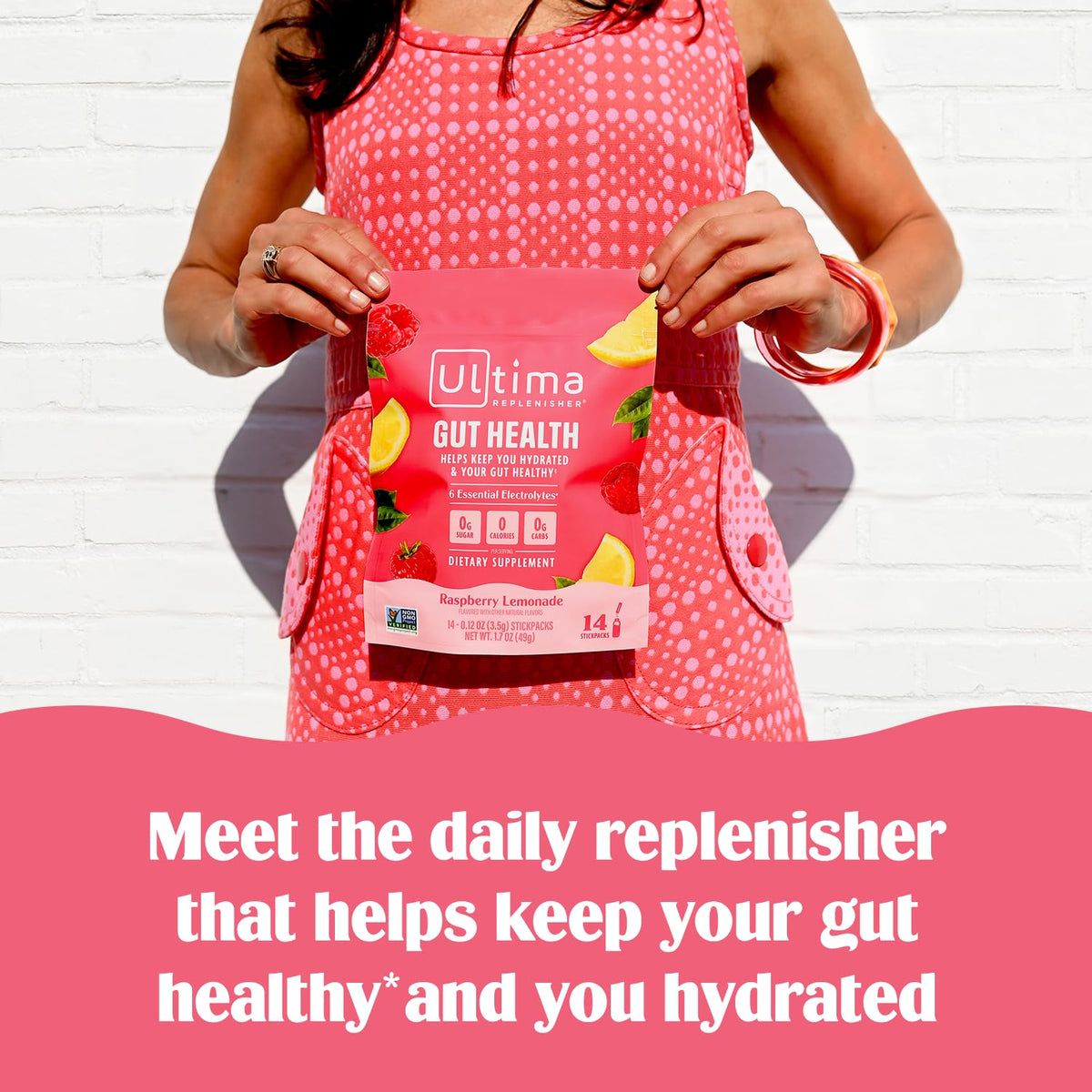 Ultima Replenisher Gut Health Supplement and Electrolytes Powder - Raspberry Lemonade, 14 Stickpacks