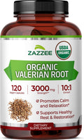 Zazzee USDA Organic Valerian Root 10:1 Extract, 120 Vegan Capsules, 4 Month Supply, Valeriana Officinalis, Relaxation, Calm & Mood Support, All-Natural, Non-GMO, Made in the USA