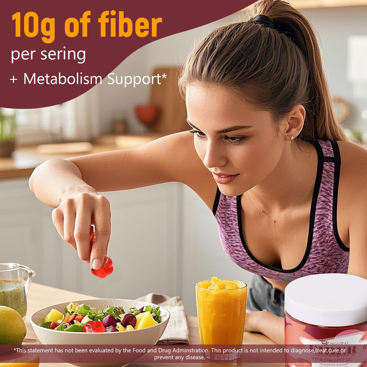 Migcopat Fiber Gummies with Probiotics,10G Fiber per Serving No Sugar Added Apple Flavor, with 10 Billion CFU Probiotics Blend, Apple Cider Vinegar, Vitamin C, Inulin, Bloating Support 90 Count