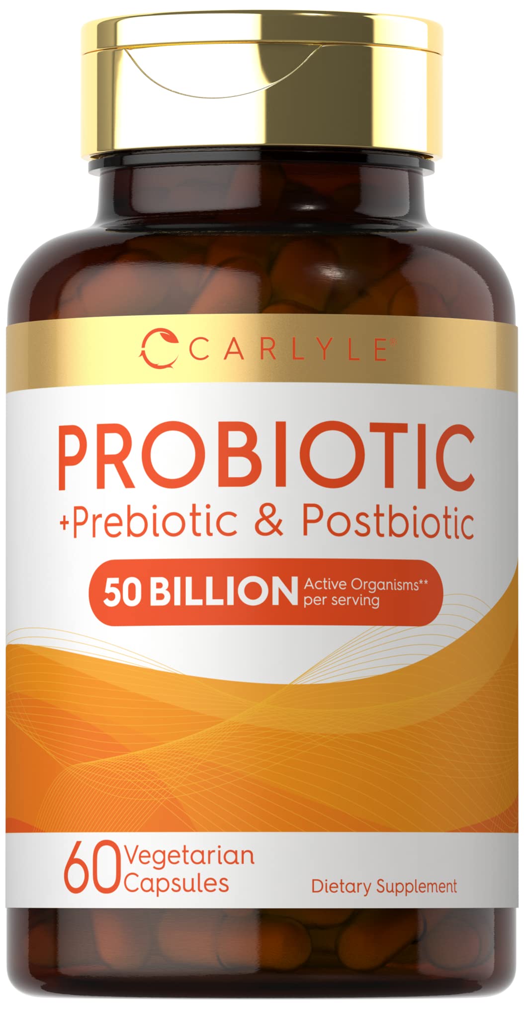 Carlyle Probiotic for Women and Men | 50 Billion CFU | 60 Capsules | Plus Prebiotic and Postbiotic | Complex Supplement | Vegetarian, Non-GMO, and Gluten Free
