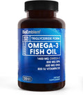 BioEmblem Omega-3 Fish Oil 2000mg Per Serving - Small Size Softgels, High Absorption Form, Sustainable - EPA &DHA Plus Vitamin D3, Non-GMO, Heart, Joint, & Brain Health Fish Oil Supplement, 120 Ct