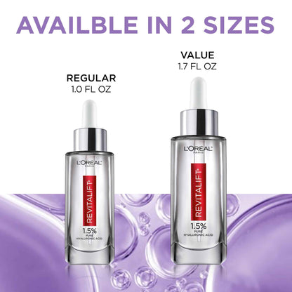 L'Oreal Paris Revitalift 1.5% Pure Hyaluronic Acid Face Serum, Hydrate & Reduce Wrinkles, Fragrance Free 1.7 oz