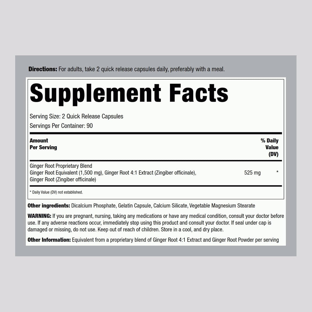 Piping Rock Ginger Root Extract Supplement | 180 Powder Capsules | Non-GMO & Gluten Free Concentrated Formula