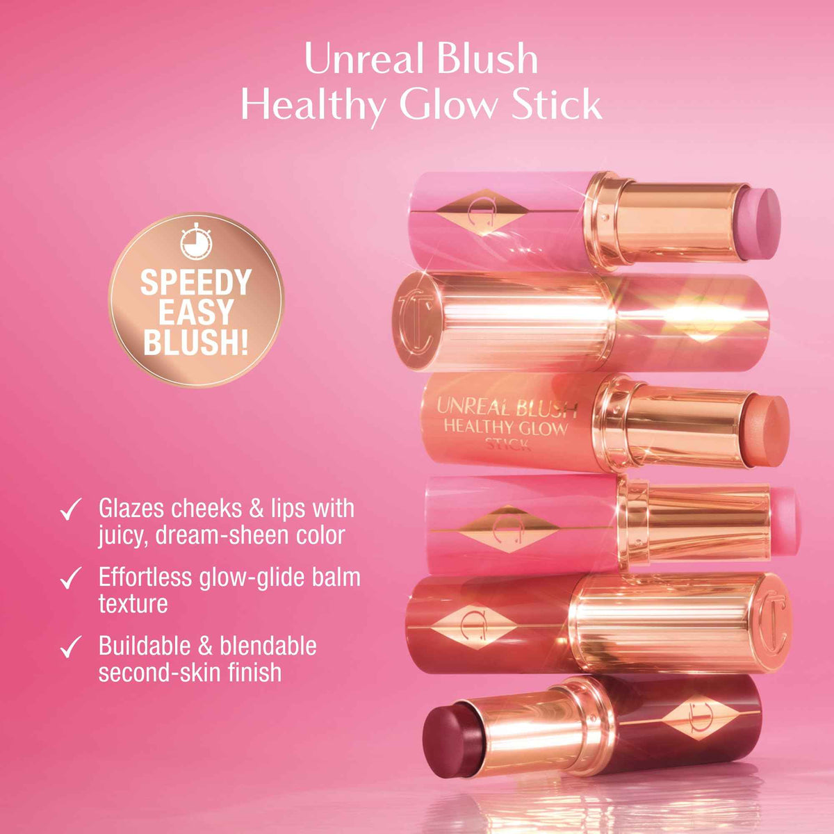 Charlotte Tilbury Unreal Healthy Glow Blush Stick - Buildable Cream Makeup with a Skincare-Infused Formula - Easy to Use, Blendable & Leaves Skin with a Luminous Sheen - Berry Glow