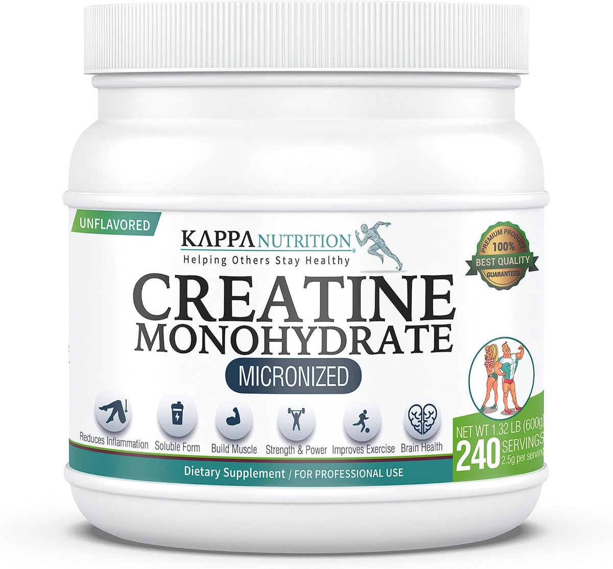 Kappa Nutrition Creatine Monohydrate Powder, Pure Amino Acid Formula, Supports Muscle Strength, Cellular Energy & Mental Focus* Gluten-Free, Keto, 2.25g per Scoop, 240 Servings, Net Wt. 1.32 LB (600g)