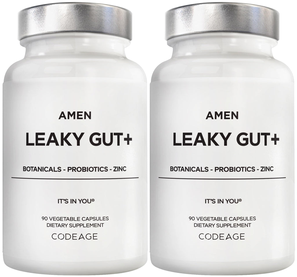 Amen Leaky Gut Supplement - Advanced Formula with Bioavailable L Glutamine, Zinc, Turmeric, DGL Licorice Root - Marshmallow Root - Probiotics & Fermented Prebiotics - Vegan, Non-GMO - 90 Capsules