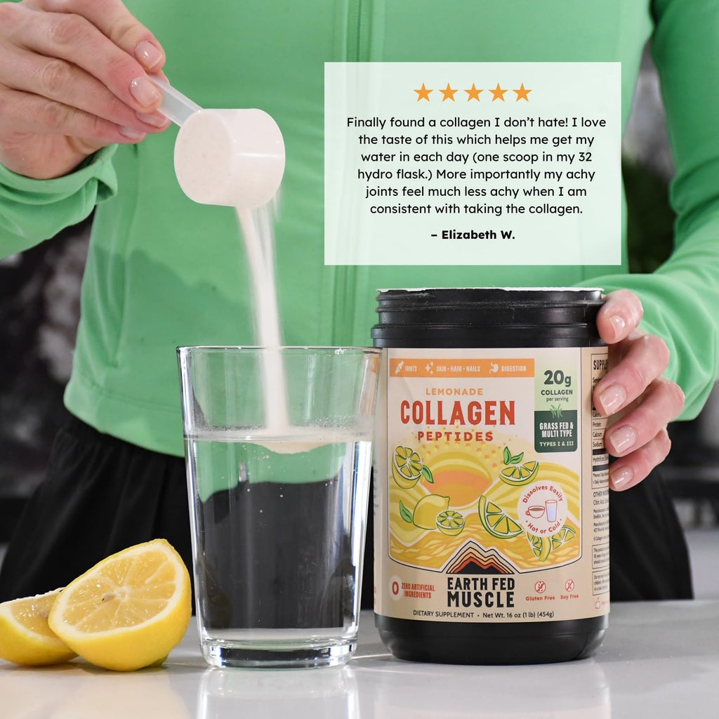 Earth Fed Muscle Collagen Peptides, Unflavored, 23 Servings | Third-Party Certified, 20g Protein, Grass Fed, Non-GMO, Hormone Free, Gluten Free, Multi-Type