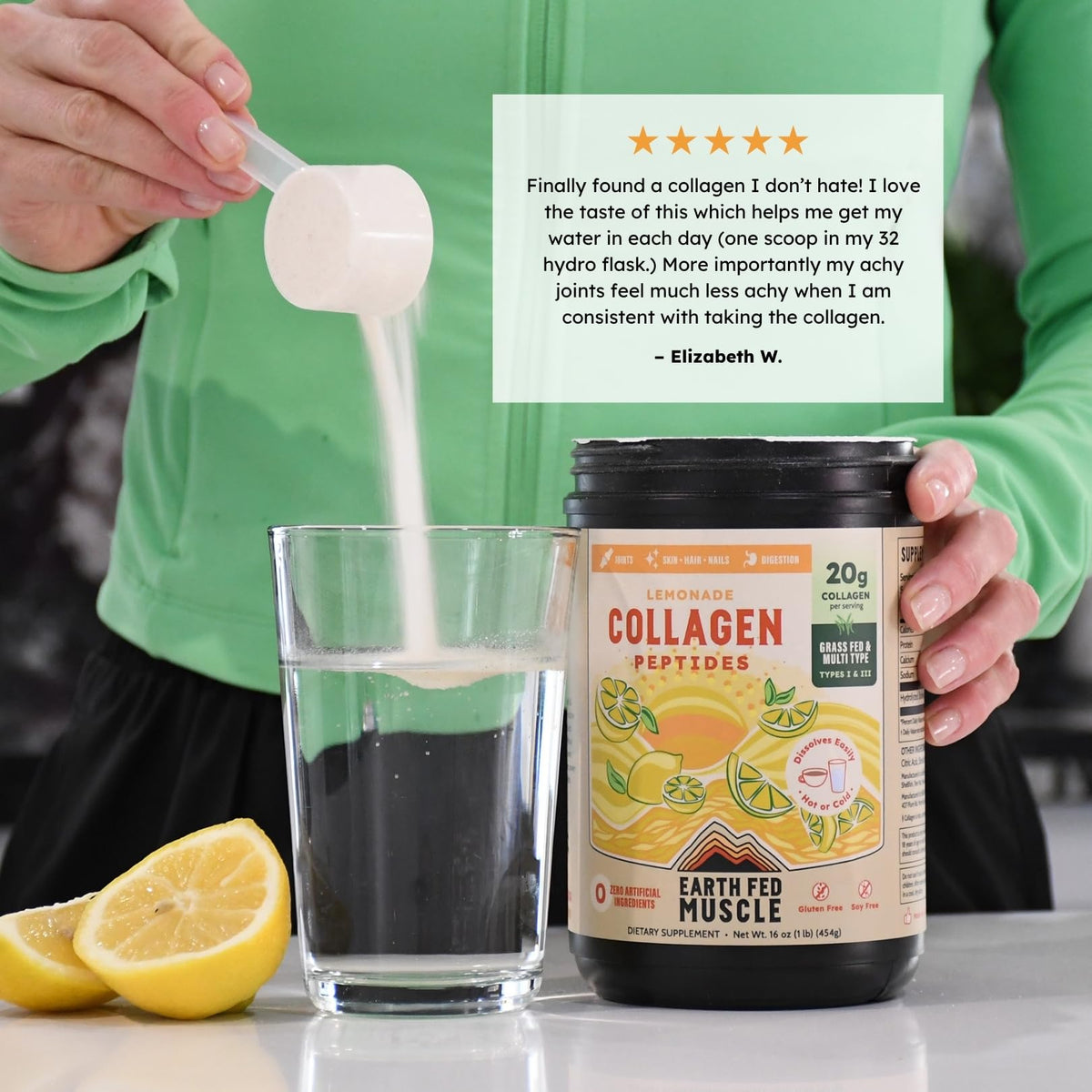 Earth Fed Muscle Collagen Peptides, Unflavored, 23 Servings | Third-Party Certified, 20g Protein, Grass Fed, Non-GMO, Hormone Free, Gluten Free, Multi-Type