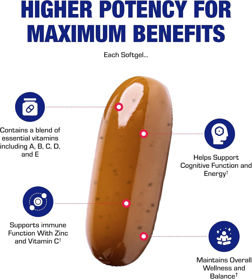 30-in-1 Adult Multivitamin with Iron - Antioxidant Rich Over 50 Multivitamin for Women and Men with Vitamins A C D E B Complex Zinc Magnesium Myo Inositol Lutein Lycopene & More - 1 Month Supply