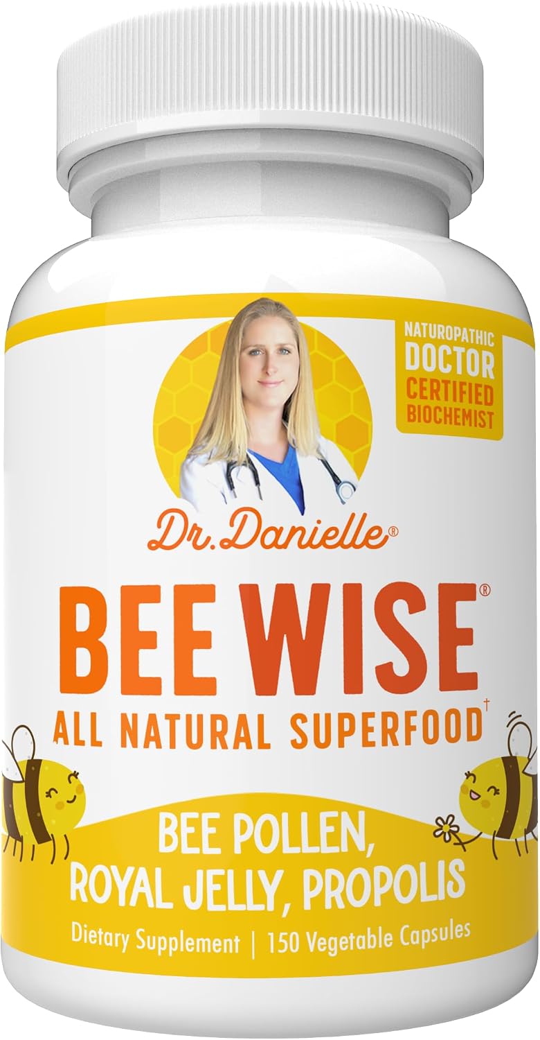 Dr. Danielle's Bee Wise - Bee Pollen Supplement - Bee Well with Royal Jelly, Propolis, Beepollen in 4 Daily Bee Pollen Capsules