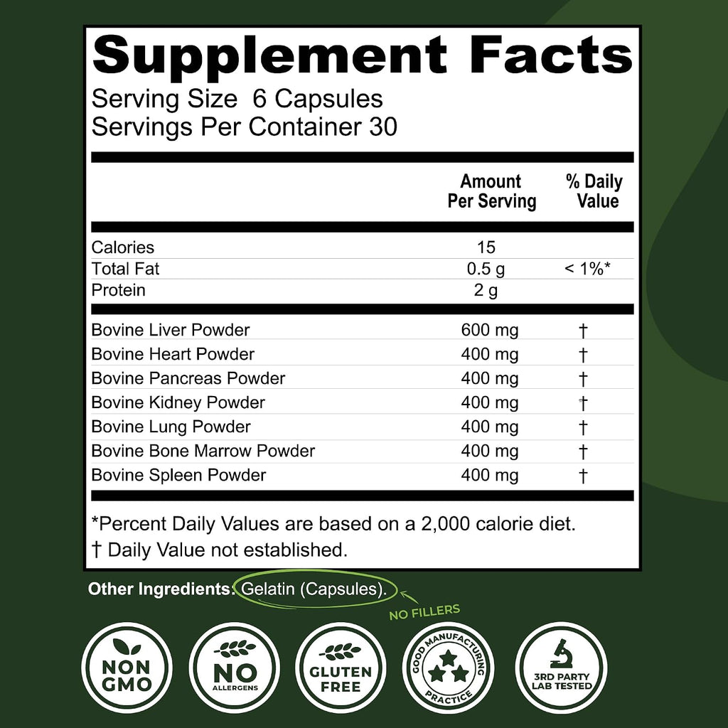 Beef Organ Complex + Organic Beef Liver + Grass Fed Heart & Liver Supplements - Organic Nutrient Dense Superfood for Overall Energy, Health, & Wellness - No Fillers, Freeze Dried Supplements