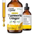 Wild & Organic Turmeric and Ginger Supplement - Movement & Immune Support - Liquid Turmeric Curcumin with Black Pepper and Ginger - Add to Tea Drops - Vegan, Sugar & Alcohol-Free Tincture - 4 oz
