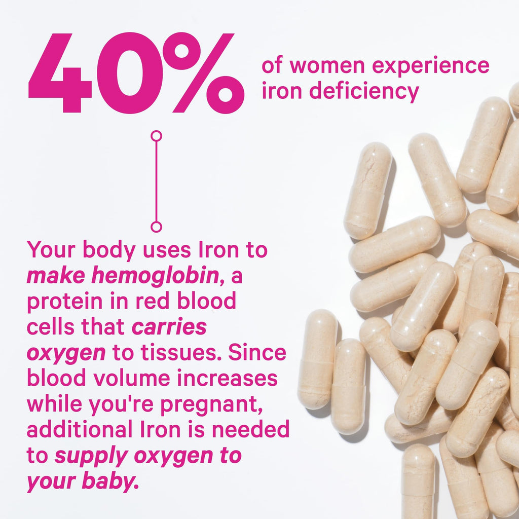 Pink Stork Iron for Women with Vitamin C, 60 Capsules, 2-Month Supply | 18 mg Chelated Iron Bisglycinate + Vitamin C, Supports Energy, Focus + Oxygen, Pregnancy, Postpartum, PMS + Perimenopause