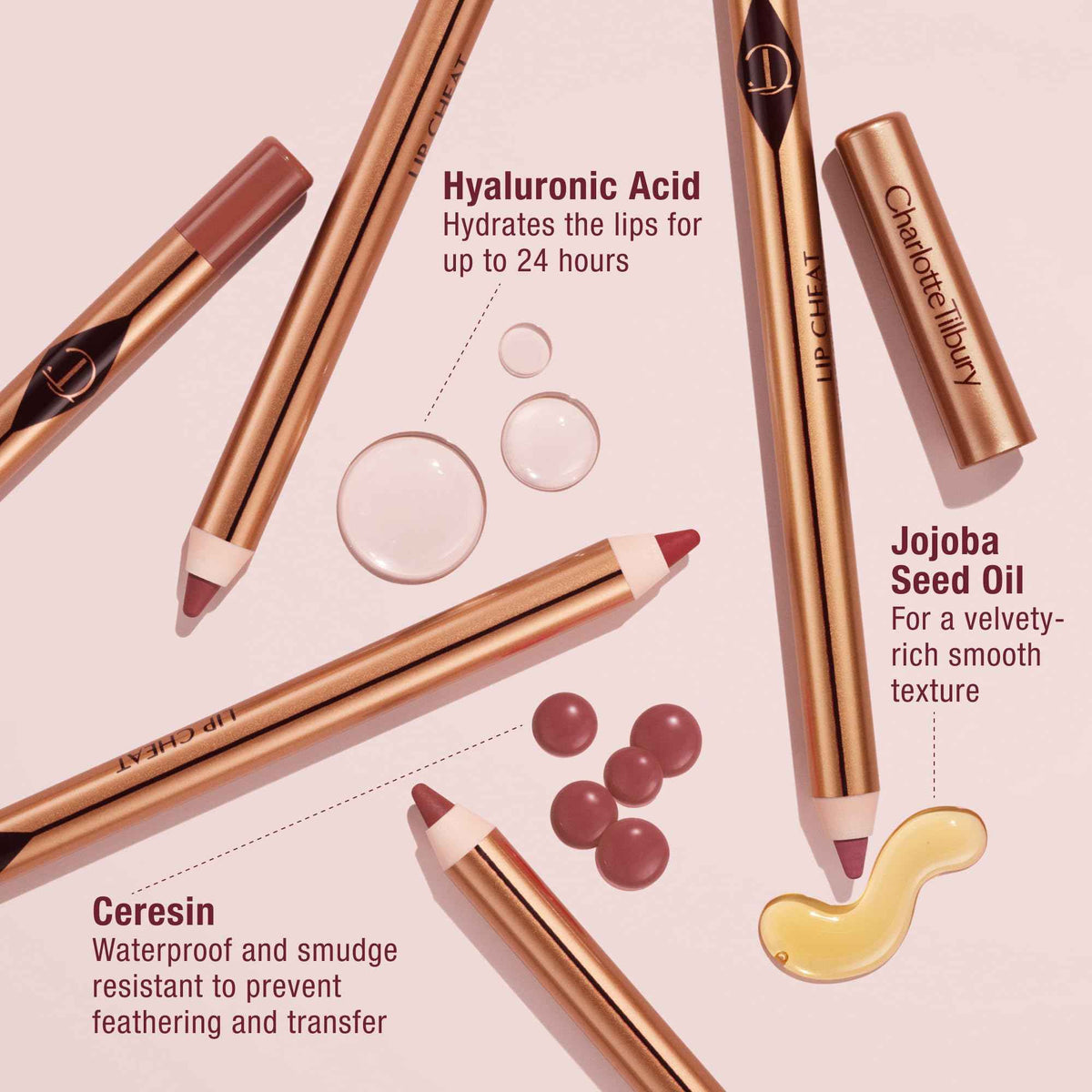 Charlotte Tilbury Lip Cheat Lip Liner Pencil - Creamy Fuller-Looking Lip Pencil with Jojoba Oil & Hyaluronic Acid - Waterproof, Smudge-Proof & Transfer-Proof - 6H Wear - Pillow Talk Medium