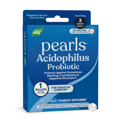 supplement products​Nature's Way Probiotic Pearls Acidophilus, Supports Digestive Balance & Gut Health*, Reduces Occasional Constipation and Bloating*, 1 Billion CFU, No Refrigeration Required, 90 Softgels - JerryCherryUSA