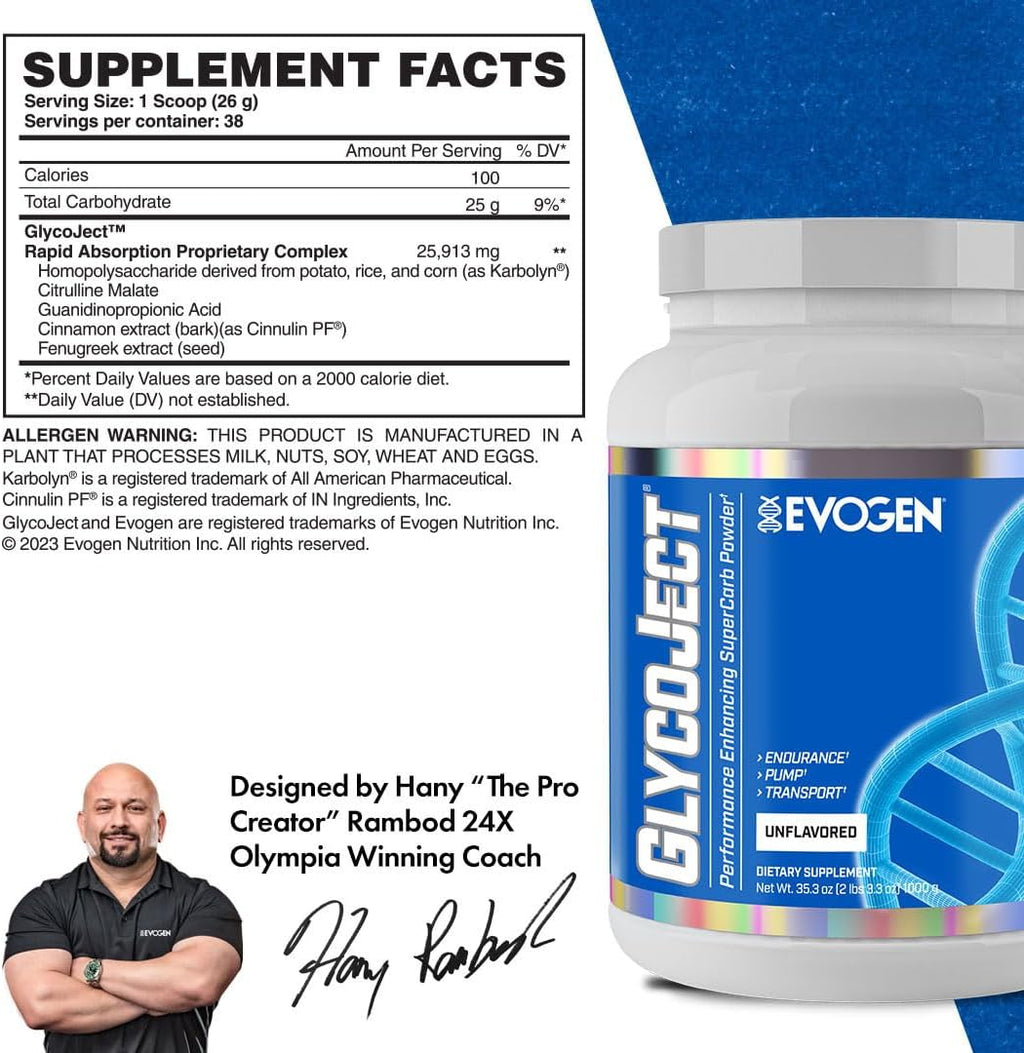 Evogen GlycoJect Karbolyn Super Carb Powder | Unflavored | 37 Servings | Fast-digesting fuel with citrulline malate for rapid glycogen replenishment, endurance, muscle pumps and recovery