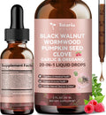 Totaria 20 in 1 Black Walnut Wormwood Tincture - Clove,Pumpkin Seed,Garlic,Oregano,Berberine - Gentle Gut Cleanse & Digestive Health - Alcohol-Free,Gut-Friendly -Raspberry Flavor - 2FL