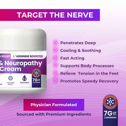 Nerve and Neuropathy Cream – Plant Powered Relief for Foot, Hands, Legs, Toes Includes 7grams of L’Arginine; Vitamin B6, Arnica, Aloe -2.82oz