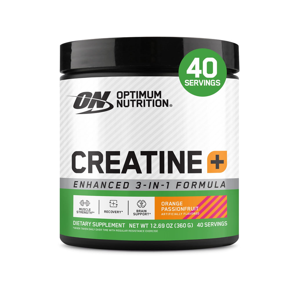 Optimum Nutrition Creatine Monohydrate Plus Powder, Orange Passionfruit Flavored Creatine Performance Blend With Electrolytes for Hydration, Added Vitamins, 40 Servings, 360 Grams (Packaging May Vary)