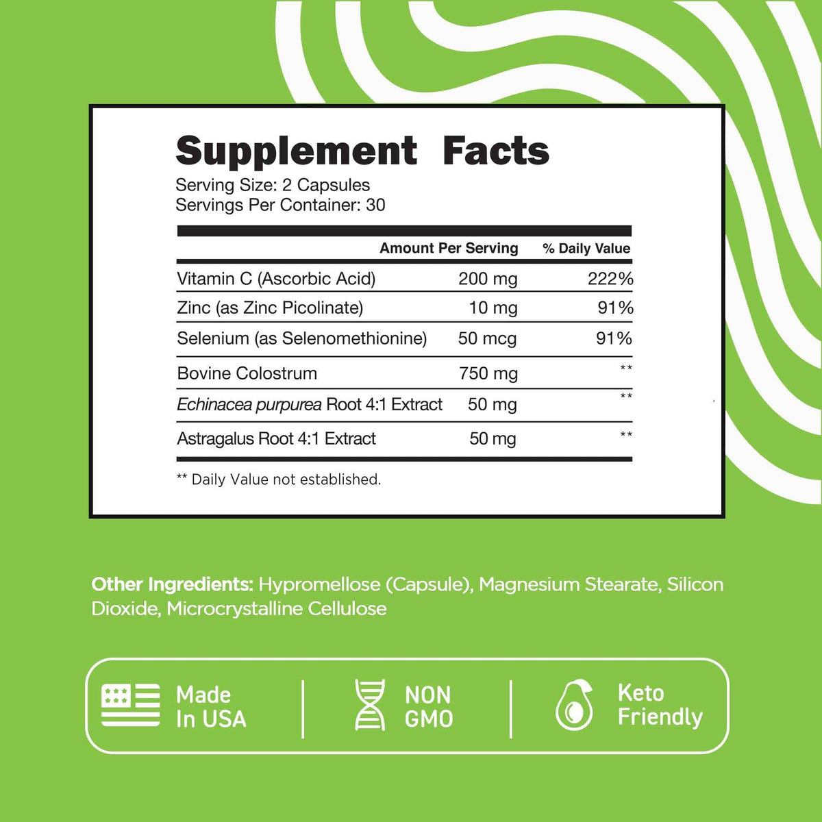 Vital Vitamins Colostrum Supplement - Vitamin C, Zinc, & Selenium - from First Milking - Standardized to Contain 10% IgG Immunoglobulins - Grass-Fed American Cows - 60 Capsules