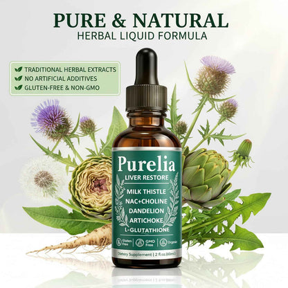 Purelia Liver Restore, 2.02FL OZ Liver Restore Drops, Complete Liver Support Supplement with Milk Thistle, Dandelion Root, L-Glutathione & Choline for Natural Balance & Liver Cleanse