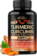 Turmeric Curcumin Supplement 2365 mg - Turmeric with Ginger & Black Pepper - Highly Bioavailable & Extra Strength 95% Curcuminoids - Antioxidant, Immunity & Joint Support - Lab Tested - 120 Capsules