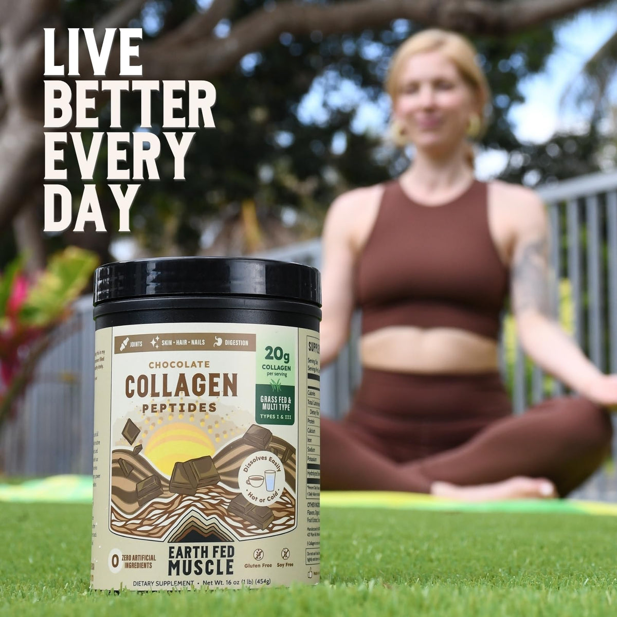 Earth Fed Muscle Collagen Peptides, Unflavored, 23 Servings | Third-Party Certified, 20g Protein, Grass Fed, Non-GMO, Hormone Free, Gluten Free, Multi-Type