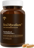 Real Mushrooms Real Mycelium – Standardized Lion’s Mane Mycelium Capsules with 5mg Erinacine A (ErinaPrime) – Pure Hericium Erinaceus Supplement for Focus, Memory, & Mental Clarity – (60 Count)