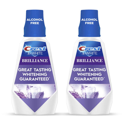 Crest 3D White Mouthwash, Teeth Whitening for Adults, 1L, 2 Pack, Alcohol Free Mouth Rinse, Breath Freshener, Antibacterial, Antiseptic,